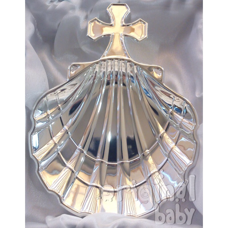 Baptism shell with silver plated cross